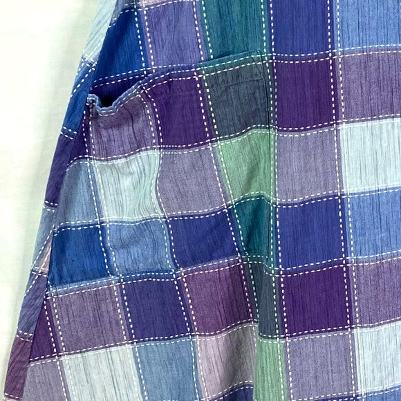 Roamans Vintage Blue and Purple Plaid Pearl Snap Front Dress Med - Picture 4 of 5